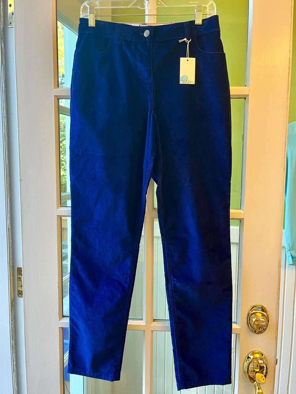 NWT Boden Blue Velvet Pants with Sequin Stars on Back Pockets